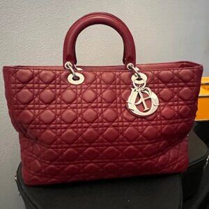 EUC Christian Dior Extra Large Lady Dior – Deep Red Cannage Lambskin | Silver HW